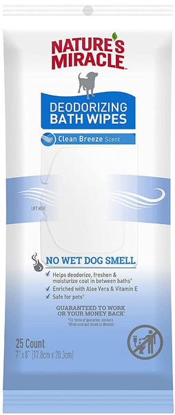 Natures Miracle Deodorizing Dog Bath Wipes Clean Breeze Scent - 25 count