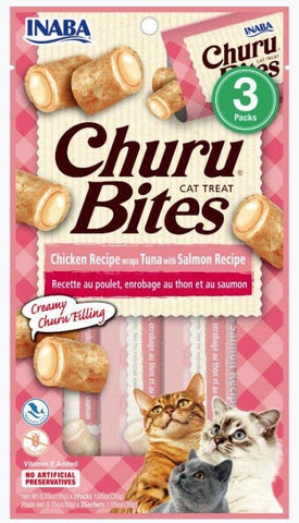 Image of Inaba Churu Bites Cat Treat Chicken Recipe wraps Tuna with Salmon Recipe