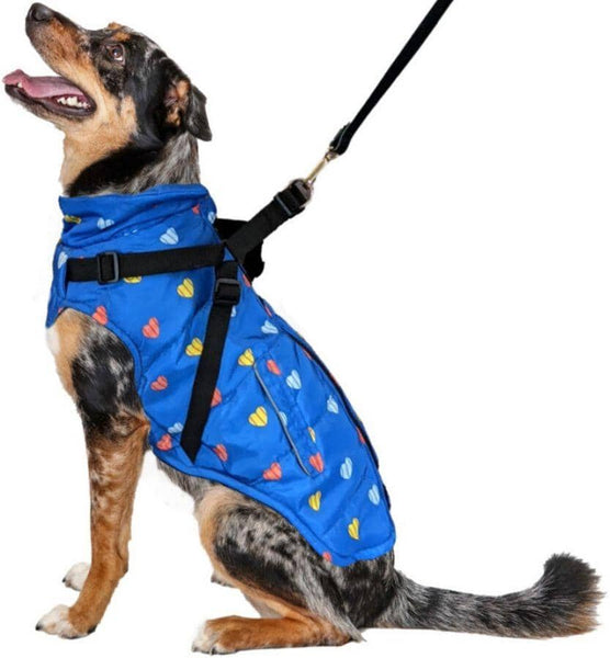 Image of Fashion Pet Puffy Heart Harness Coat Blue