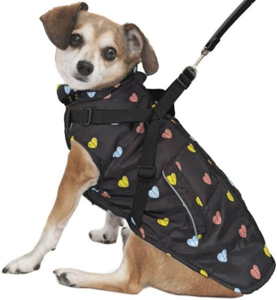 Image of Fashion Pet Puffy Heart Harness Coat Black