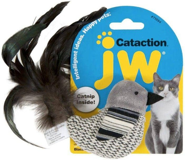Image of JW Pet Cataction Catnip Black And White Bird Cat Toy With Feather Tail