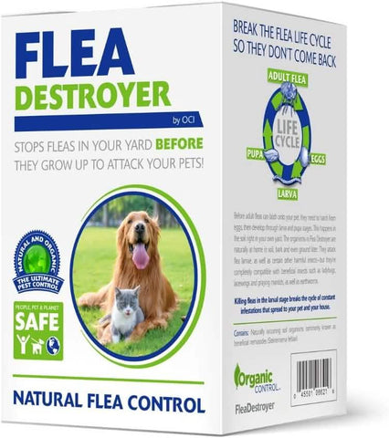 Flea Destroyer Natural Flea Control for Dogs & Cats - Specifically Formulated for Safe, Effective, Long-Lasting Flea Control - 10 Mil Beneficial Nematodes - Steinernema Feltiae (SF) & Carpocapsae (SC)