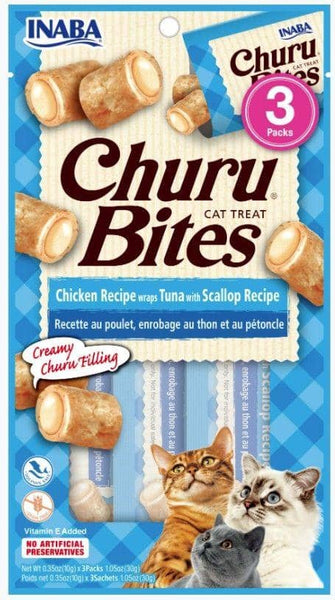 Image of Inaba Churu Bites Cat Treat Chicken Recipe wraps Tuna with Scallop Recipe