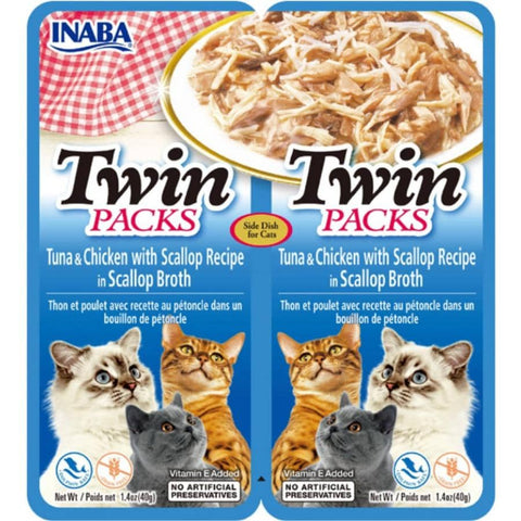 Image of Inaba Twin Packs Tuna and Chicken with Scallop Recipe in Scallop Broth Side Dish for Cats