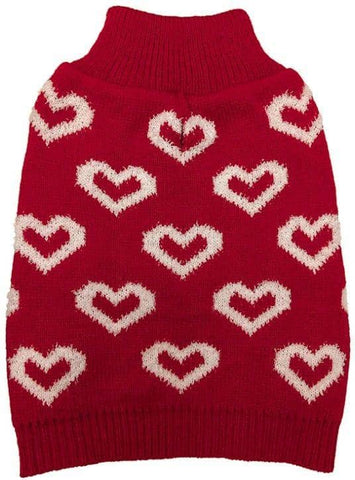 Image of Fashion Pet All Over Hearts Dog Sweater Red