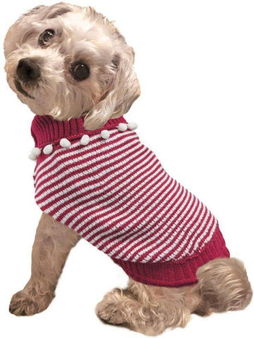 Image of Fashion Pet Pom Pom Stripe Dog Sweater Raspberry