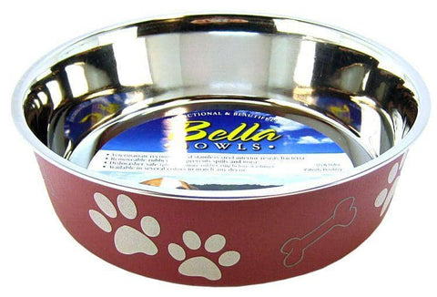 Image of Loving Pets Stainless Steel & Merlot Dish with Rubber Base