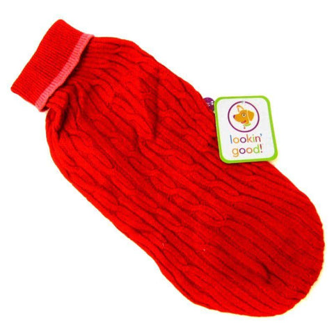 Image of Fashion Pet Cable Knit Dog Sweater - Red