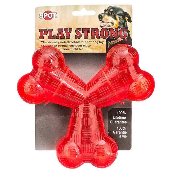 Image of Spot Play Strong Rubber Trident Dog Toy - Red