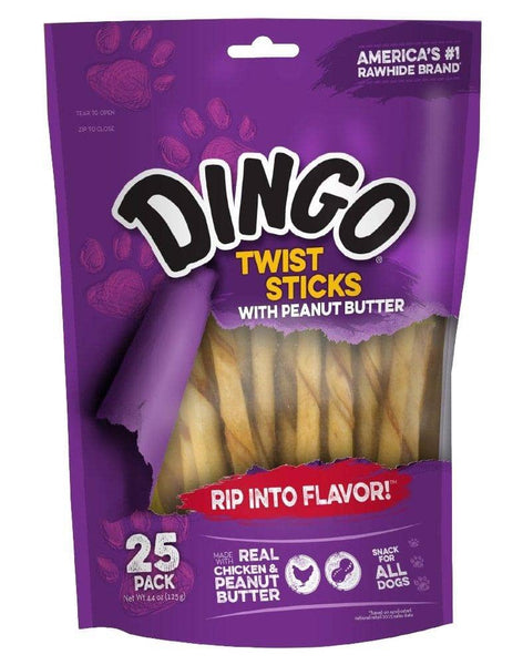 Dingo Twist Sticks with Peanut Butter Rawhide Chew 25 Pack