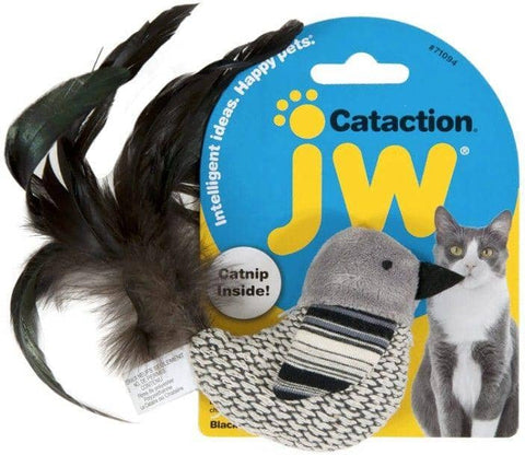 Image of JW Pet Cataction Catnip Black And White Bird Cat Toy With Feather Tail 