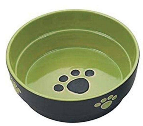 Image of Spot Ceramic Black and Green Fresco Paw Print 5" Dog Dish