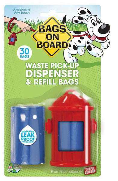 Bags on Board Fire Hydrant Waste Pick-up Bag Dispenser Red, Blue 1ea/2 Rolls Of 15 Pet Waste Bags, 9 In X 14 in